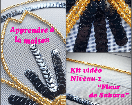 Kit apprendre à la maison - Niveau 1 “Fleur de Sakura”- Conservatoire des Broderie de Luneville